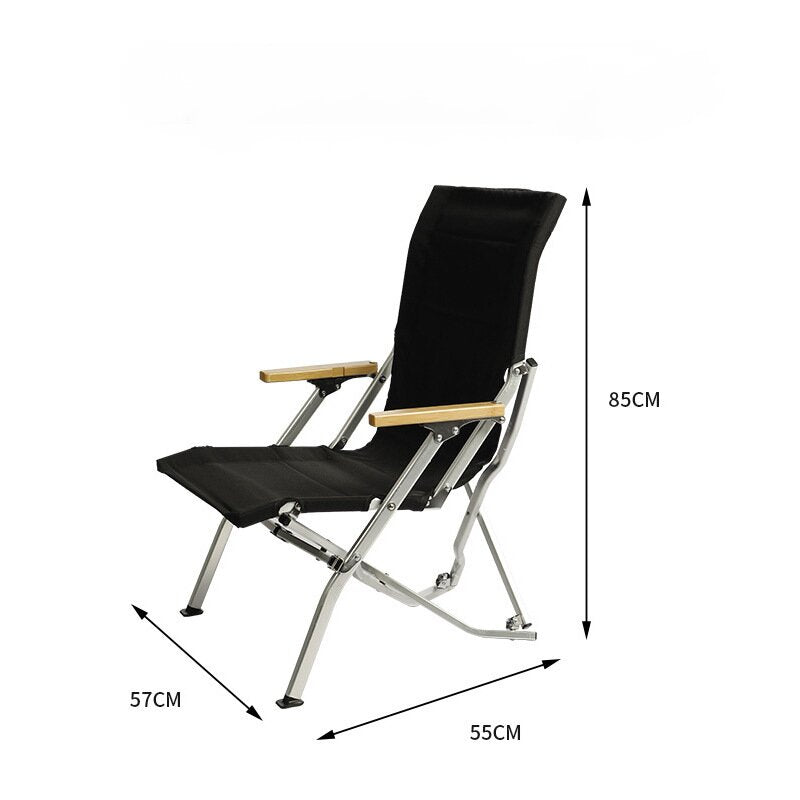 Black Folding Camping Chair - 85x57x55cm with Wooden Armrests & Lightweight Frame